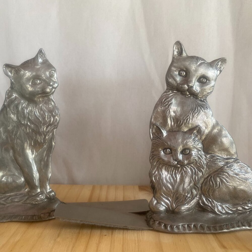 Vintage 1990 Seagull Pewter Cat Bookends – Handcrafted Nova Scotian Art